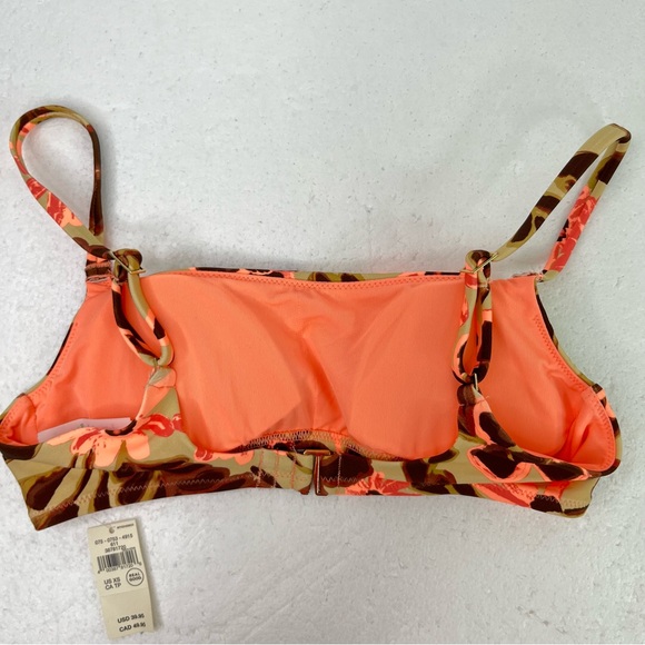 Aerie Peach Bikini Top with Floral Straps Swimsuit Women’s XS - Picture 3 of 5